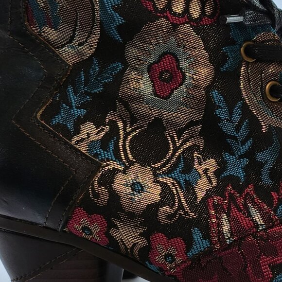 Embossed Floral Leather & Zippered Heeled Ankle Boots - Picture 8 of 8